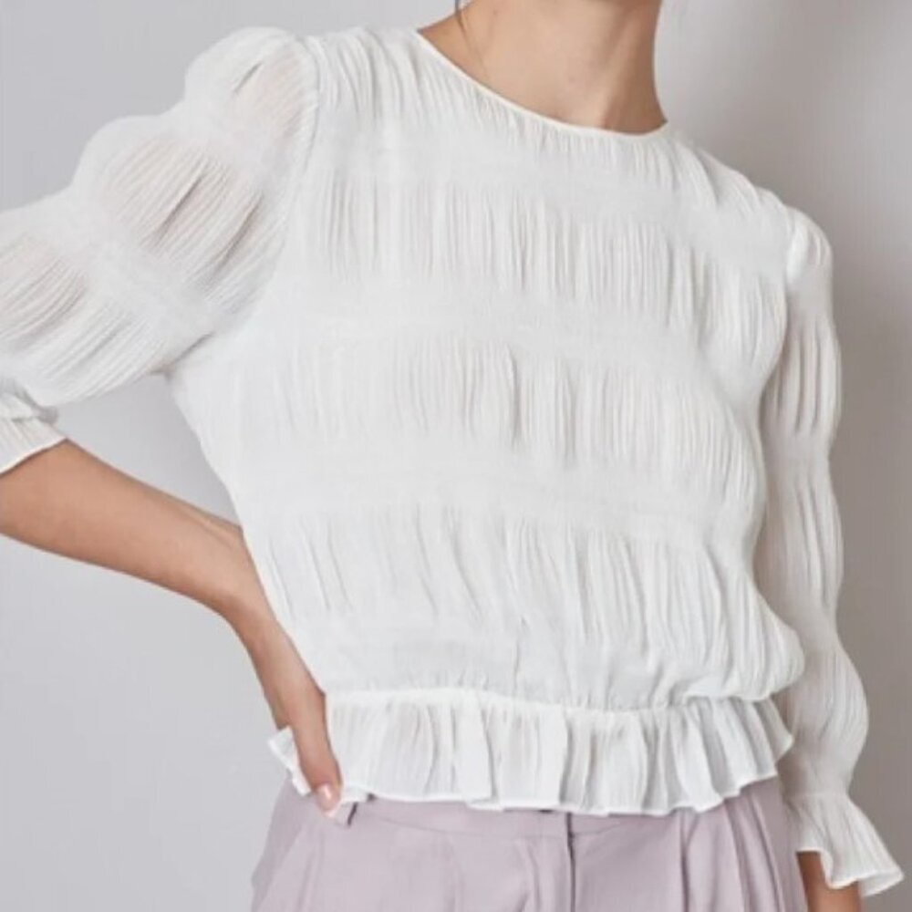 NWT DO+BE White Textured Long Sleeve Blouse Size Medium